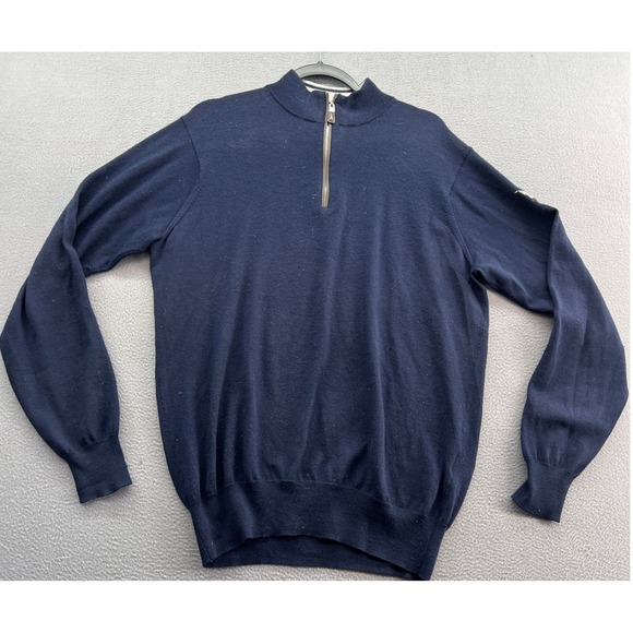 Peter Millar Sweater Mens Sz L Navy Blue Quarter Zip Sweater Silk Wool Blend